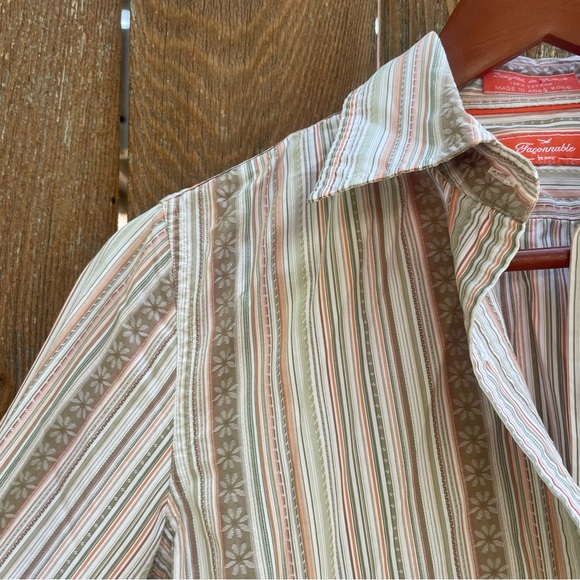 FACONNABLE Women’s Green Orange Floral Stripe Long Sleeve Button Down Size Small - Picture 3 of 12